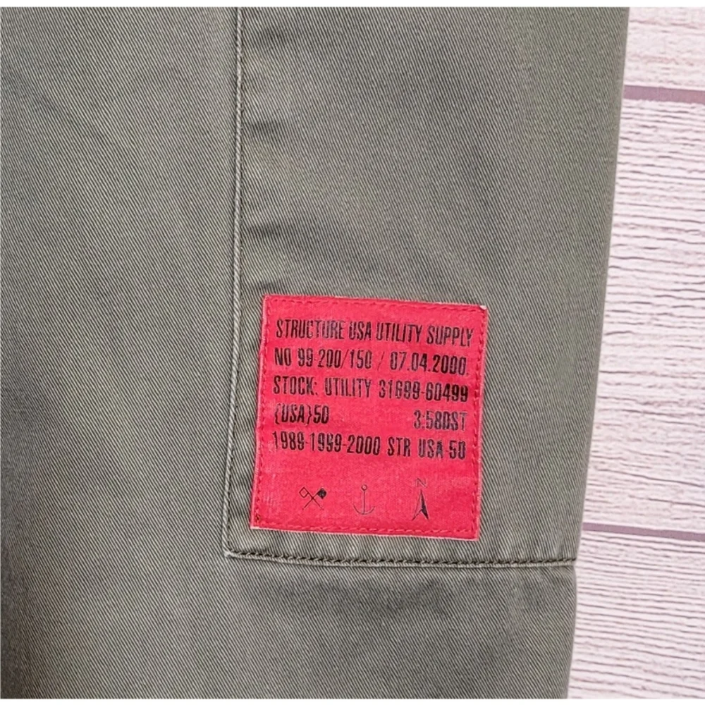 Vintage 90s Structure Men Zip Cargo Pants Utility Size M Army Green X-Marlin